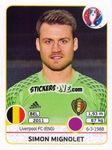 Sticker Simon Mignolet - UEFA Euro France 2016 n. 466 - Panini