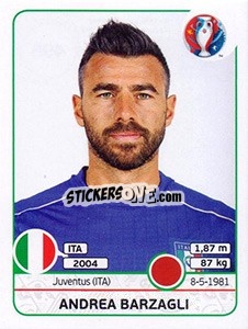Sticker Andrea Barzagli - UEFA Euro France 2016 n. 498 - Panini