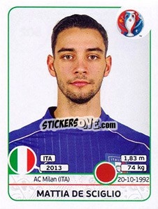 Sticker Mattia De Sciglio - UEFA Euro France 2016 n. 502 - Panini