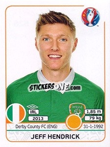 Sticker Jeff Hendrick - UEFA Euro France 2016 n. 526 - Panini