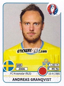 Sticker Andreas Granqvist - UEFA Euro France 2016 n. 552 - Panini