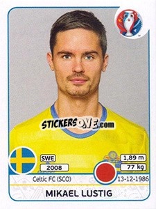 Sticker Mikael Lustig - UEFA Euro France 2016 - Panini