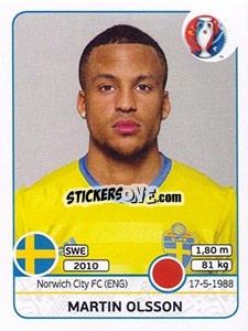 Sticker Martin Olsson - UEFA Euro France 2016 - Panini