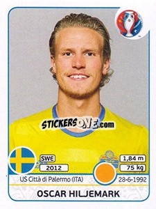 Sticker Oscar Hiljemark - UEFA Euro France 2016 n. 556 - Panini