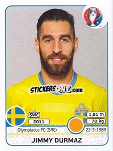 Sticker Jimmy Durmaz - UEFA Euro France 2016 n. 557 - Panini