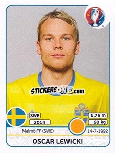 Sticker Oscar Lewicki - UEFA Euro France 2016 n. 562 - Panini