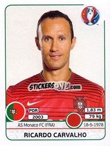 Sticker Ricardo Carvalho - UEFA Euro France 2016 n. 579 - Panini