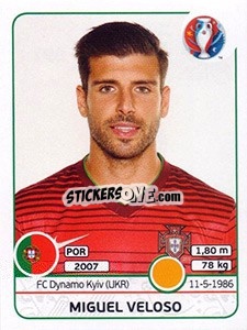 Sticker Miguel Veloso - UEFA Euro France 2016 n. 591 - Panini