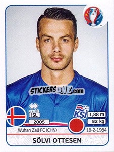 Sticker Sölvi Ottesen - UEFA Euro France 2016 - Panini