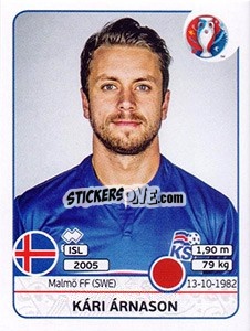 Figurina Kári Árnason - UEFA Euro France 2016 - Panini