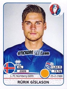 Sticker Rúrik Gíslason - UEFA Euro France 2016 n. 620 - Panini