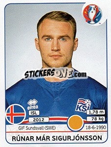 Sticker Rúnar Már Sigurjónsson - UEFA Euro France 2016 n. 622x - Panini