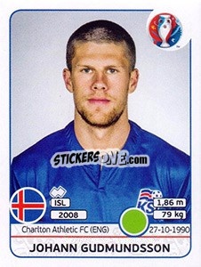 Sticker Johann Gudmundsson - UEFA Euro France 2016 n. 624 - Panini