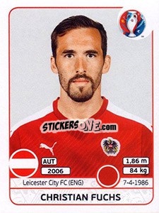 Sticker Christian Fuchs - UEFA Euro France 2016 n. 631 - Panini