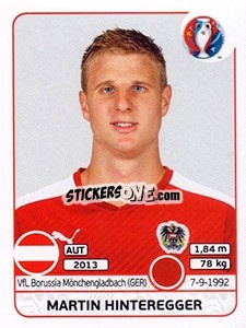 Sticker Martin Hinteregger - UEFA Euro France 2016 n. 634 - Panini