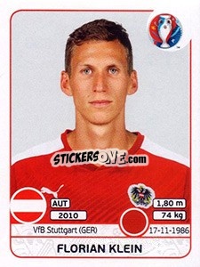 Sticker Florian Klein - UEFA Euro France 2016 n. 636 - Panini