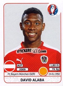 Sticker David Alaba - UEFA Euro France 2016 n. 638 - Panini