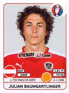 Sticker Julian Baumgartlinger - UEFA Euro France 2016 - Panini