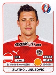 Sticker Zlatko Junuzovic - UEFA Euro France 2016 n. 642 - Panini