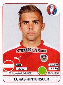 Sticker Lukas Hinterseer - UEFA Euro France 2016 n. 645 - Panini