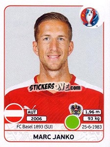 Sticker Marc Janko - UEFA Euro France 2016 n. 648 - Panini