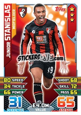 Sticker Junior Stanislas - English Premier League 2015-2016. Match Attax Extra n. U4 - Topps