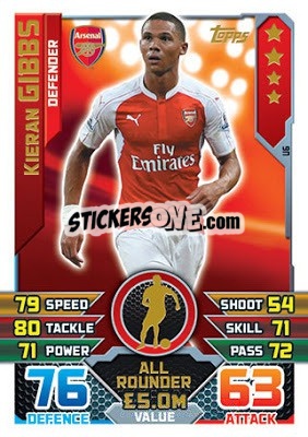 Sticker Kieran Gibbs - English Premier League 2015-2016. Match Attax Extra n. U6 - Topps