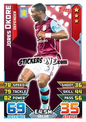 Sticker Jores Okore - English Premier League 2015-2016. Match Attax Extra n. U9 - Topps