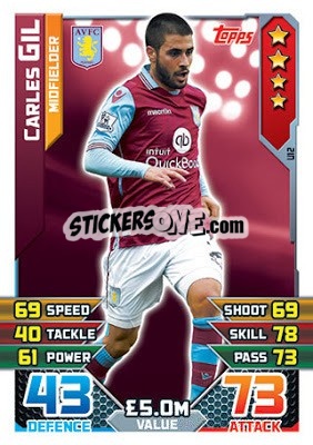 Sticker Carles Gil - English Premier League 2015-2016. Match Attax Extra n. U12 - Topps