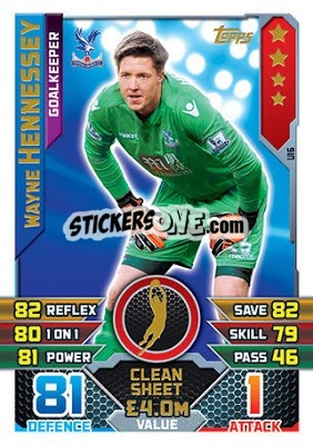 Sticker Wayne Hennessey - English Premier League 2015-2016. Match Attax Extra n. U16 - Topps