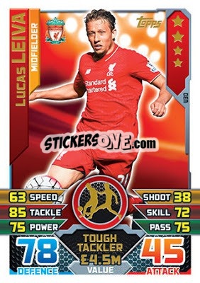 Sticker Lucas Leiva - English Premier League 2015-2016. Match Attax Extra n. U30 - Topps