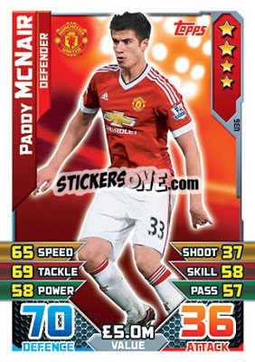 Sticker Paddy McNair - English Premier League 2015-2016. Match Attax Extra n. U36 - Topps