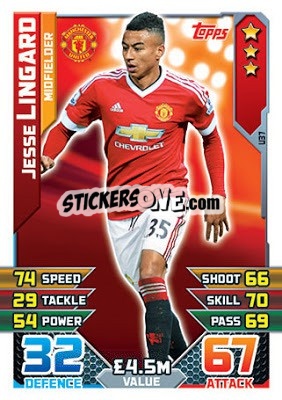 Sticker Jesse Lingard - English Premier League 2015-2016. Match Attax Extra n. U37 - Topps