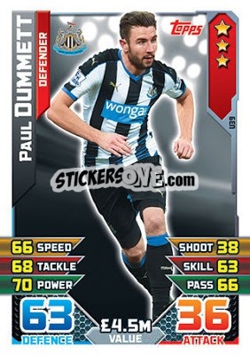 Sticker Paul Dummett - English Premier League 2015-2016. Match Attax Extra n. U39 - Topps