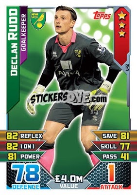 Sticker Declan Rudd - English Premier League 2015-2016. Match Attax Extra n. U42 - Topps