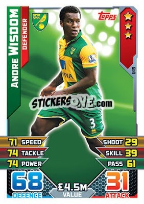 Sticker Andre Wisdom - English Premier League 2015-2016. Match Attax Extra n. U43 - Topps