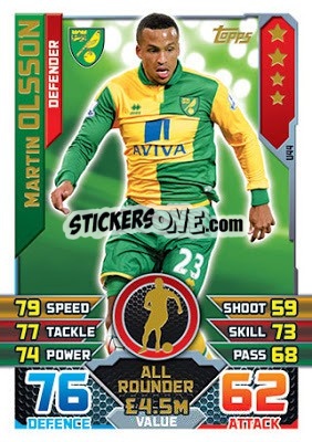 Sticker Martin Olsson - English Premier League 2015-2016. Match Attax Extra n. U44 - Topps