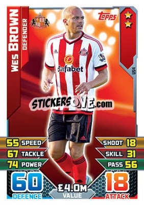 Figurina Wes Brown - English Premier League 2015-2016. Match Attax Extra - Topps