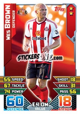 Sticker Wes Brown - English Premier League 2015-2016. Match Attax Extra n. U54 - Topps