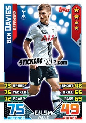 Sticker Ben Davies - English Premier League 2015-2016. Match Attax Extra n. U58 - Topps