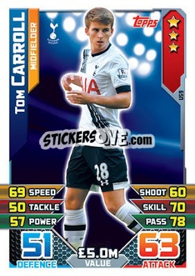 Sticker Tom Carroll - English Premier League 2015-2016. Match Attax Extra n. U59 - Topps