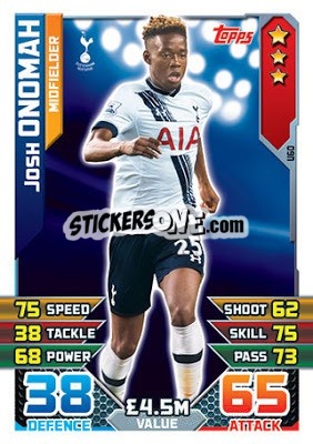 Cromo Josh Onomah - English Premier League 2015-2016. Match Attax Extra n. U60 - Topps