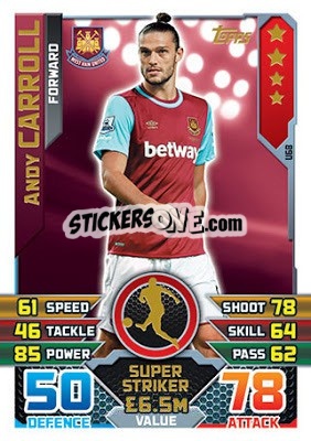 Sticker Andy Carroll - English Premier League 2015-2016. Match Attax Extra - Topps