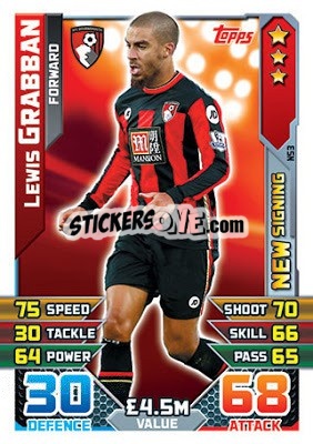 Sticker Lewis Grabban - English Premier League 2015-2016. Match Attax Extra n. NS3 - Topps