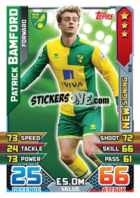 Sticker Patrick Bamford - English Premier League 2015-2016. Match Attax Extra n. NS18 - Topps