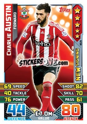 Sticker Charlie Austin - English Premier League 2015-2016. Match Attax Extra n. NS19 - Topps
