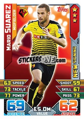 Sticker Mario Suarez - English Premier League 2015-2016. Match Attax Extra n. NS25 - Topps