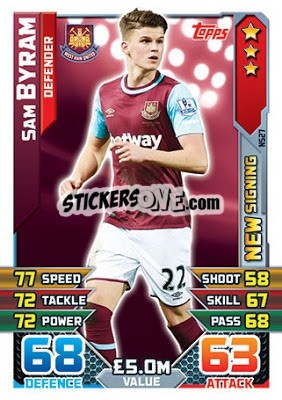 Sticker Sam Byram - English Premier League 2015-2016. Match Attax Extra n. NS27 - Topps