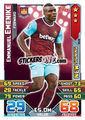 Sticker Emmanuel Emenike - English Premier League 2015-2016. Match Attax Extra n. NS28 - Topps