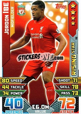 Sticker Jordon Ibe - English Premier League 2015-2016. Match Attax Extra n. R8 - Topps